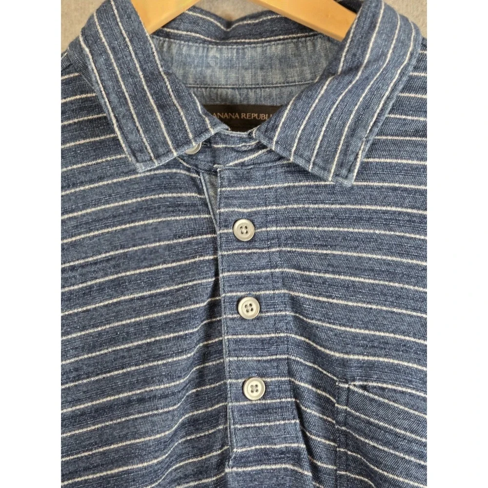 Banana Republic Henley Shirt Mens L Navy Heather Stripe Comfort Preppy‎ Long Slv